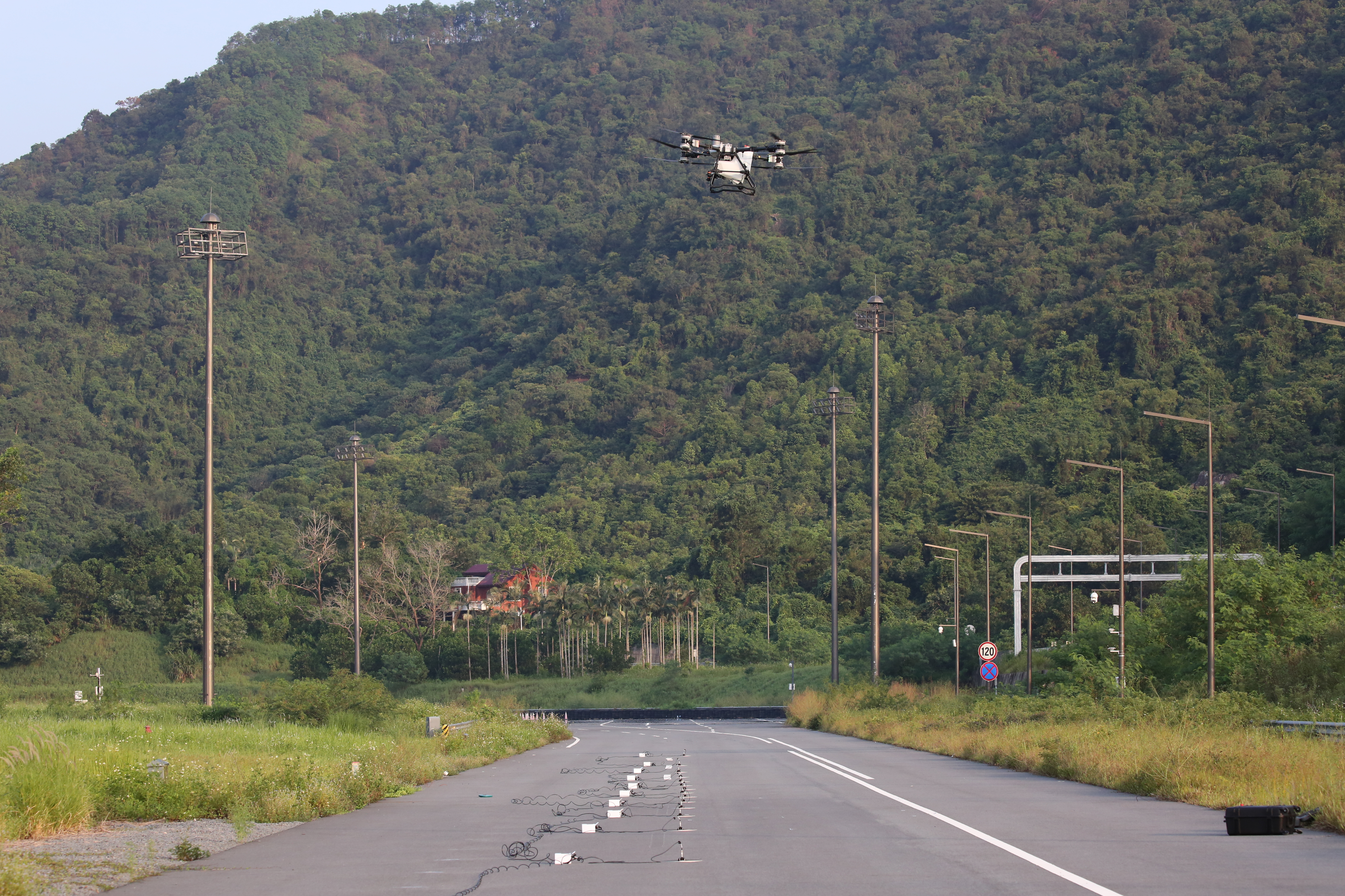 DJI T100 during flight testing at the Pingshan test facility in Shenzhen.