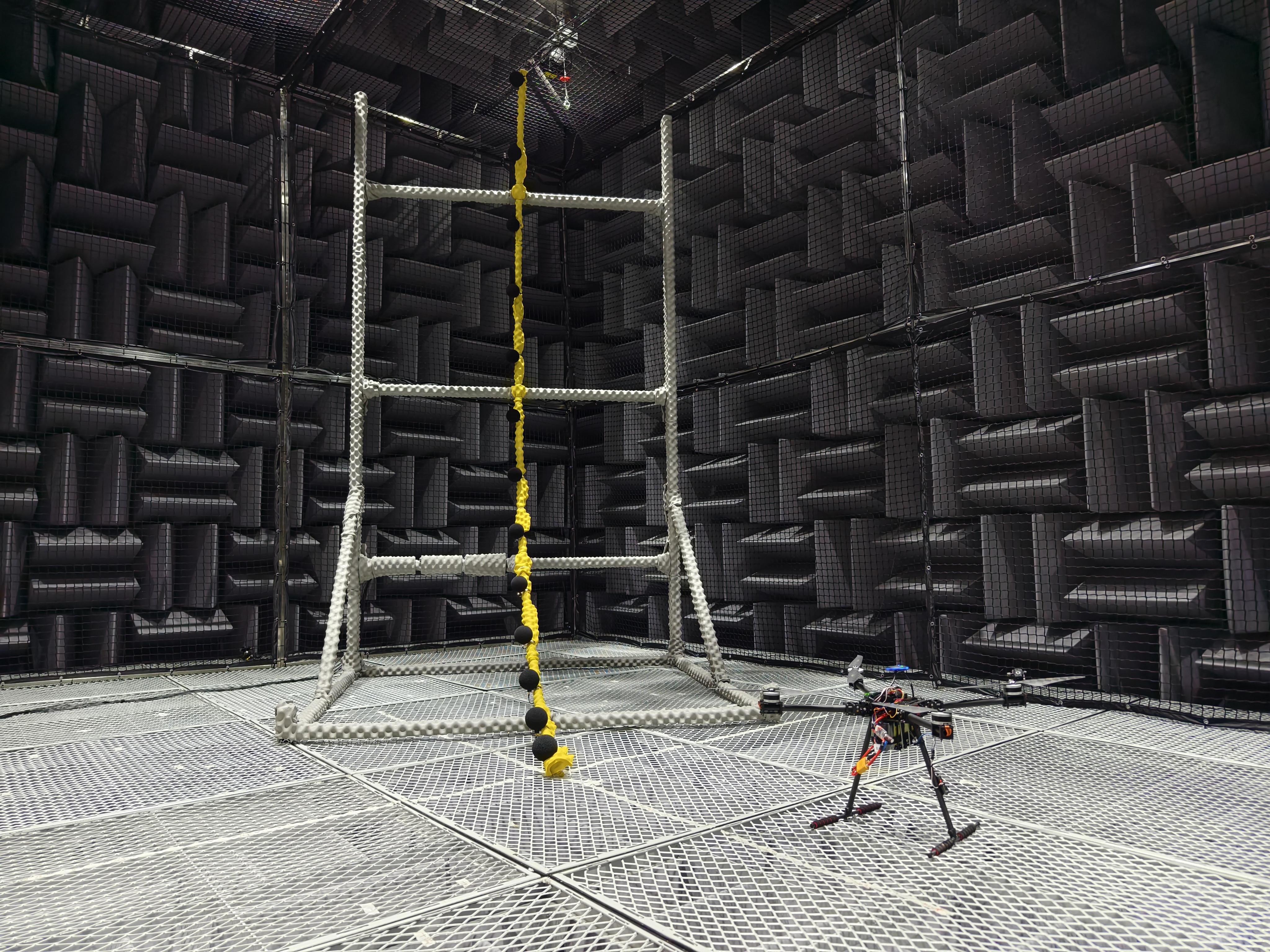 Drone and measurement equipment inside an anechoic chamber