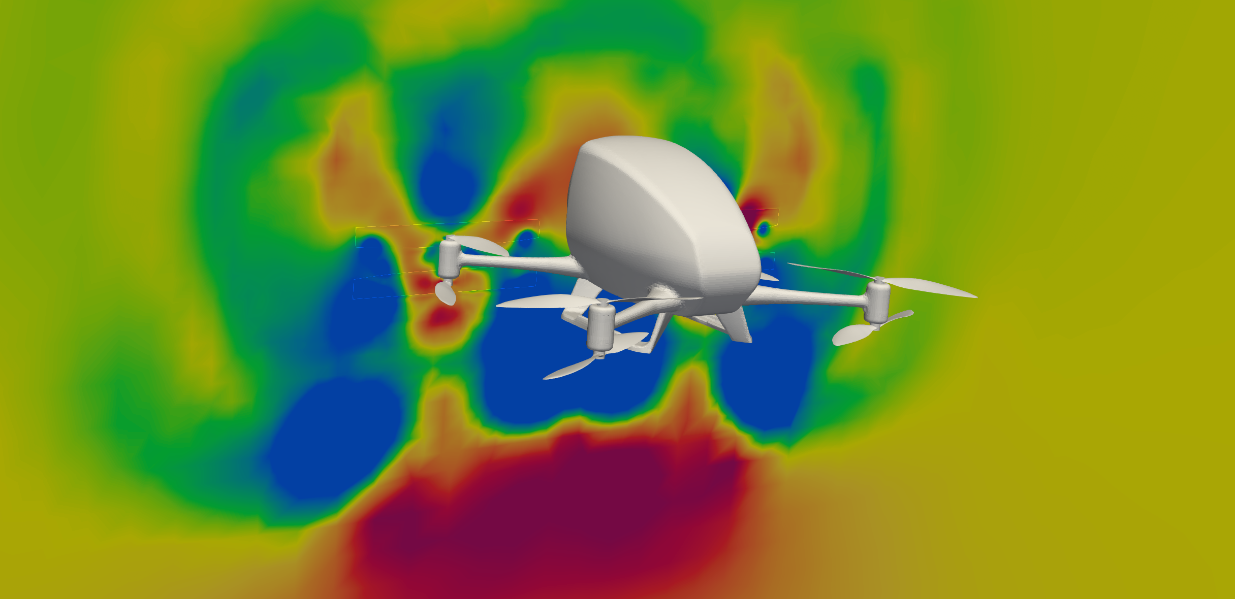 Computed flow around an unpiloted aerial vehicle